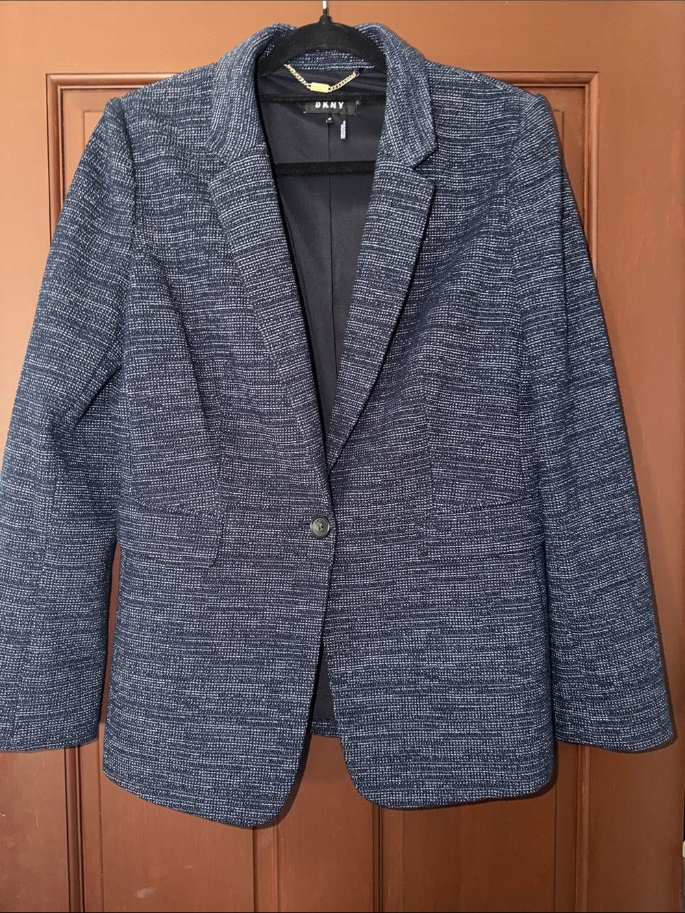 DKNY Navy Heathered Single-Button Blazer - Picture 1 of 6
